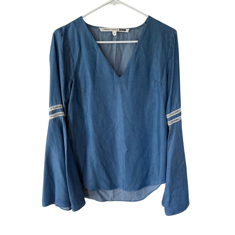 Lovers + Friends Chambray Villa Top bell sleeves size S